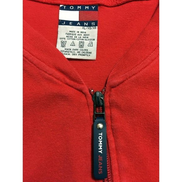 Tommy Hilfiger Jeans Mens Pullover Extra Large 1/4 Zip Red Cotton Long Sleeve - Picture 3 of 8